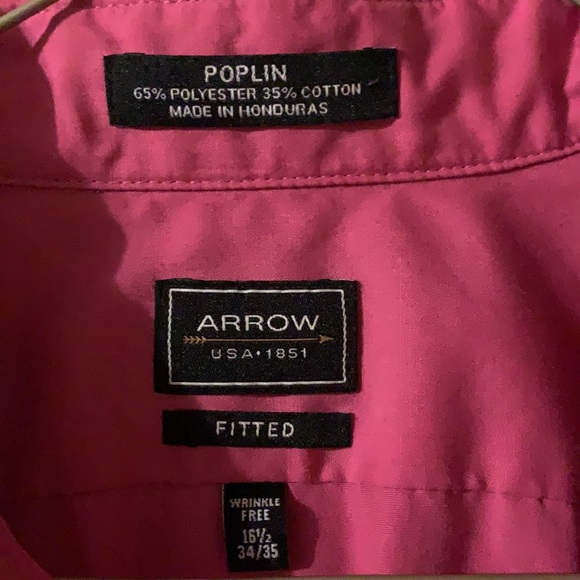 (2) Men’s Arrow Fitted Shirts 16.5 34/35 Deep pink and sateen bright violet NWT - Picture 9 of 9